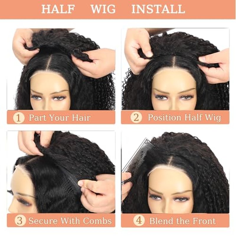 Half Wig Human Hair 3 In 1 Special Curly Half Wigs for Black Women 200% Density Wear and Go Glueless Wig Drawstring Ponytail Seamless Flip Over No Lace Headband Wig Beginner Friendly 20 Inch