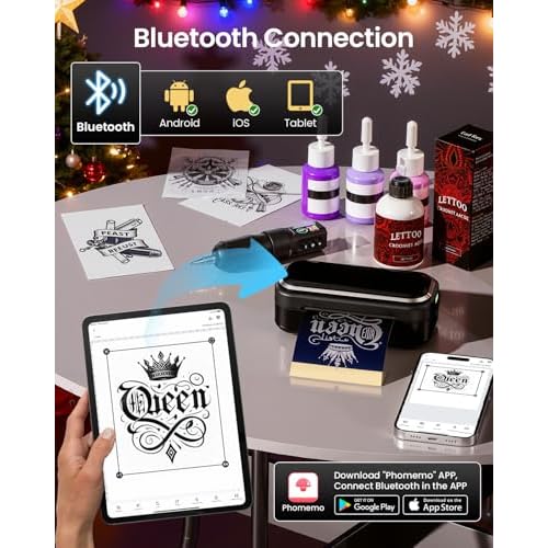 Memoqueen Tattoo Stencil Printers for Tattooing, TP31 Mini Tattoo Stencil Printer Machine for Gift to Enthusias, Beginners, Artists, with 30pcs Tattoo Transfer Paper, Compatible with iOS & Android
