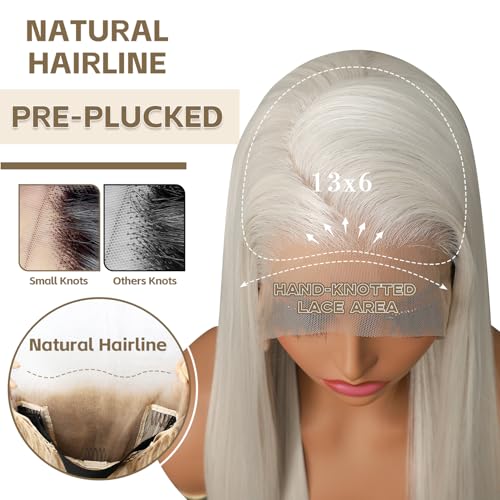 13X6 Platinum Blonde Synthetic Lace Front Wig Glueless Wig for Women Long Straight Pre-Plucked Hairline Ready to Wear Wigs 26 Inch Cosplay Party Use