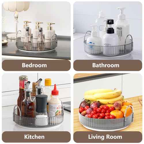 Rotating Makeup Organizer for Vanity, Spinning Cosmetics Storage for Bathroom Countertop, Skincare Holder Rack for Facial Cream, Perfume, Lotion, Lipstick (1 Tier, Smoky Grey)