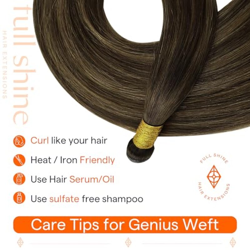 Full Shine Hand Tied Weft Human Hair Extensions Genius Weft Hair Extensions Color 2/8/2 Dark Brown Fading To Ash Brown Sew In Extensions Balayage Hair Extensions 20 Inch 80G