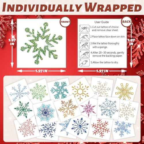 winthrop 120 Pcs Glitter Snowflake Temporary Tattoos for Kids, Individually Wrapped Waterproof Safety Christmas Winter Frozen Party Tattoos, Best Choice for Stocking Stuffers, 60 Designs
