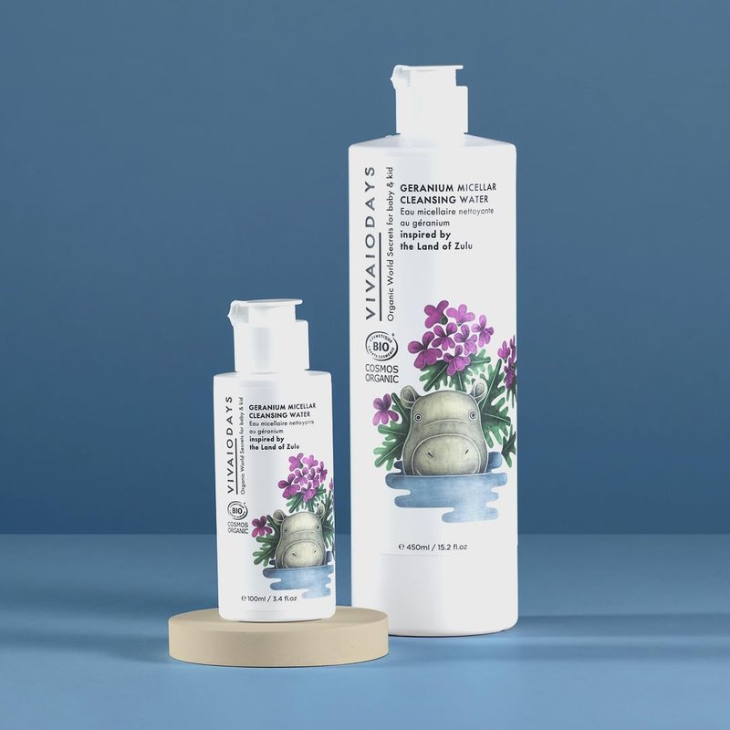VIVAIODAYS Organic Rose Geranium Cleansing Water - Quick Clean up for Baby & Gentle Makeup Remover (15.2 oz | 450 ml Large)