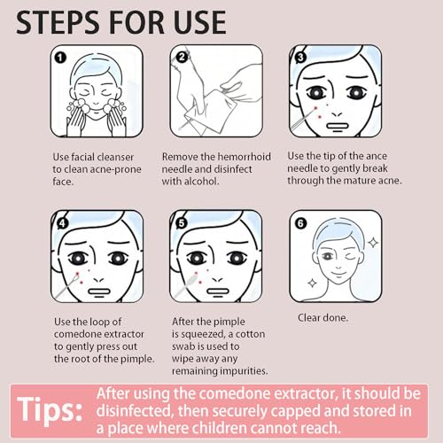 2-in-1 Professional Stainless Steel Acne Removal Needle, Whitehead&Blackhead Remover Tool, Pimples Comedone Extractor Removal Tool, Double Ended Needle with Cap Removal for Nose Face Tools(Rose Gold)