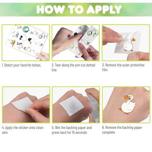 Duck Pre-Cut Temporary Tattoos 8 Sheets 96 PCS Silly Goose Party Decorations Supplies Favors Geese Animals Theme Birthday Cute Stickers Christmas Gifts for Boys Girls Class School Carnival (Normal)