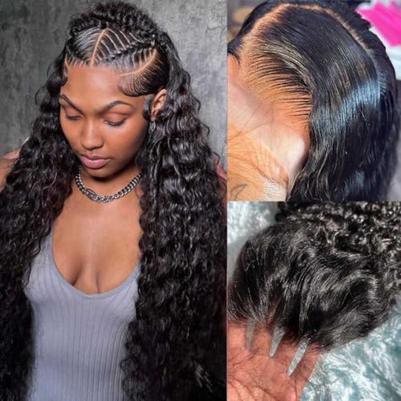 22 Inch Deep Wave Lace Front Wigs Human Hair 200% Density 13x6 HD Lace Frontal Wigs Human Hair Pre Plucked Deep Curly Glueless Wig for Women Natural Color