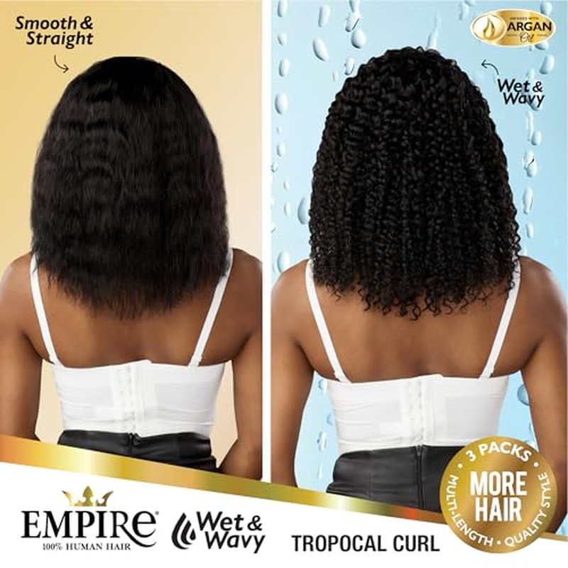 Sensationnel Empire multi weave hair - wet and wavy tropical curl human hair 3 bundle layered lengths (14 16 18 inch, 1B OFFBLACK)