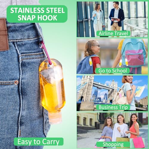 150 Pcs Traveling Bottles with Keychain 2oz Clear Plastic Hand Sanitizer Holder Keychain Empty Refillable Liquid Packing Container Squeeze Plastic Bottle with Lid,Rectangle