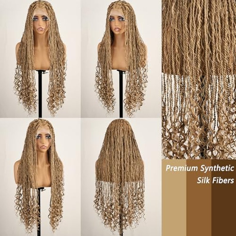 30 Inch Boho Braided Wigs for Black Women Knotless Boho island Twist Wig Single Full Lace Square Box Honey Blonde Braids Wig Pre Plucked with Baby Hair Beginner Friendly