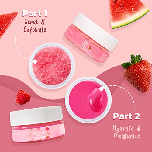 Watermelon Sugar Lip Scrub for Women Dry, Cracked and Dark Lips ? Lip Scrubber Exfoliator and Organic Lip Scrubs Exfoliator and Moisturizer with Lip Brush ? Vegan, Cruelty-Free Lip Care Products (20g)