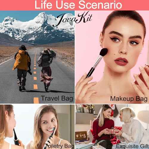 JOVAKIT Small Alphabet Makeup Bag Cosmetic Bag for Women, Christmas Gifts for Girls, Floral Flowers Coquette Travel Toiletry Bag, Zipper Make Up Pouch Organizer Bag Trendy Stuff (Blue Floral K)