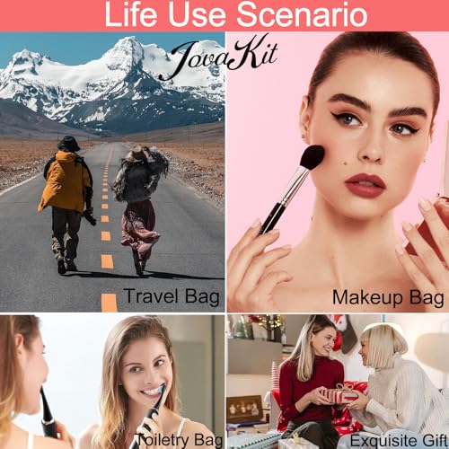 JOVAKIT Alphabet Makeup Bag Cosmetic Bag for Women, Christmas Gifts for Girls Age 6-18, Floral Flowers Coquette Travel Toiletry Zipper Make Up Pouch Organizer Trendy Stuff (Blue Floral M)