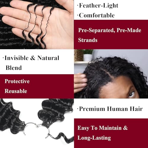 Human Crochet Hair for Black Women 22 Inch 50g Deep wave Crochet Human Hair Bundles Pre-Separated Feather Crochet Human Hair Deep Wavy Invisible Crochet Hair Extensions 40 Strands Medium Brown