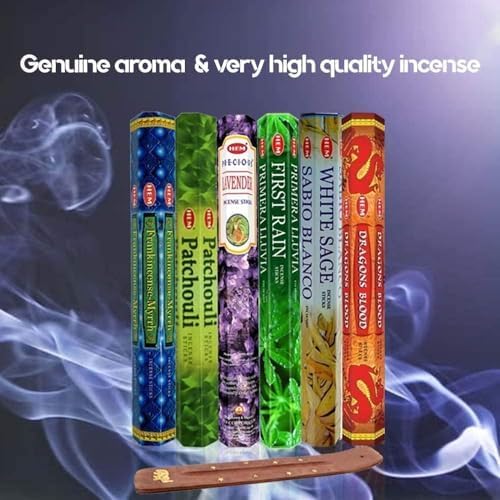 HEM Assorted Hexa Incense Sticks – Pack of 6 Fragrance Sticks (Each Tube Contains 20 Sticks) – Long-Lasting Aromatherapy for Meditation, Relaxation, Yoga, and Home Fragrance