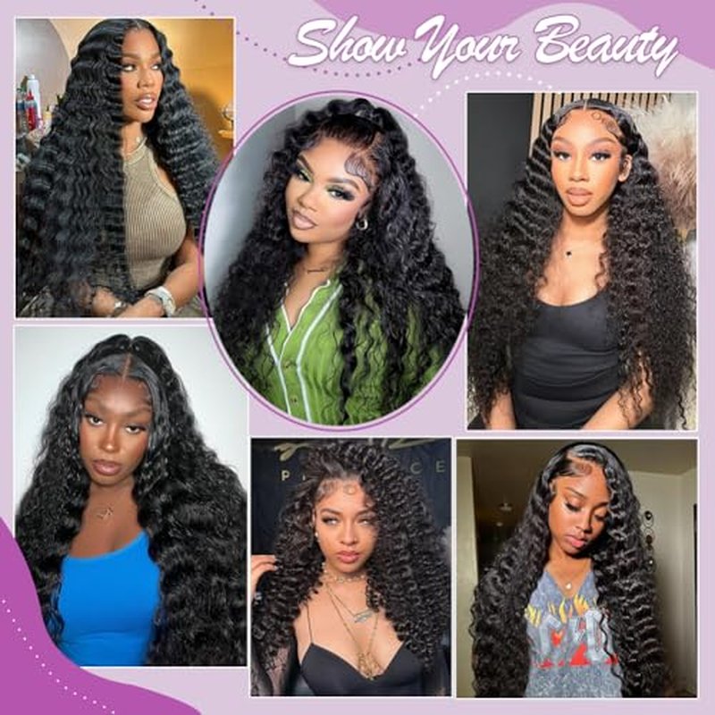 28 Inch Deep Wave Lace Front Wigs Human Hair Pre Plucked,13x4 HD Lace Front Wet And Wavy Frontal Human Hair Glueless Deep Curly Wig For Women ,180 Density, Bouncy Soft Tangle Free Natural Hairline