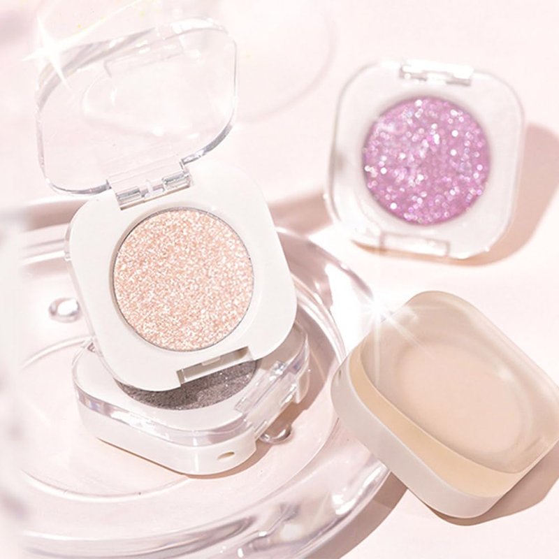 2-Pack Glitter Shimmer Eyeshadow Palette Makeup — Light Brown & Pearl White Metallic Holographic Multichrome, Ideal for for Mature Skin and All Occasions — Long-Lasting Sparkle & Smooth Blend