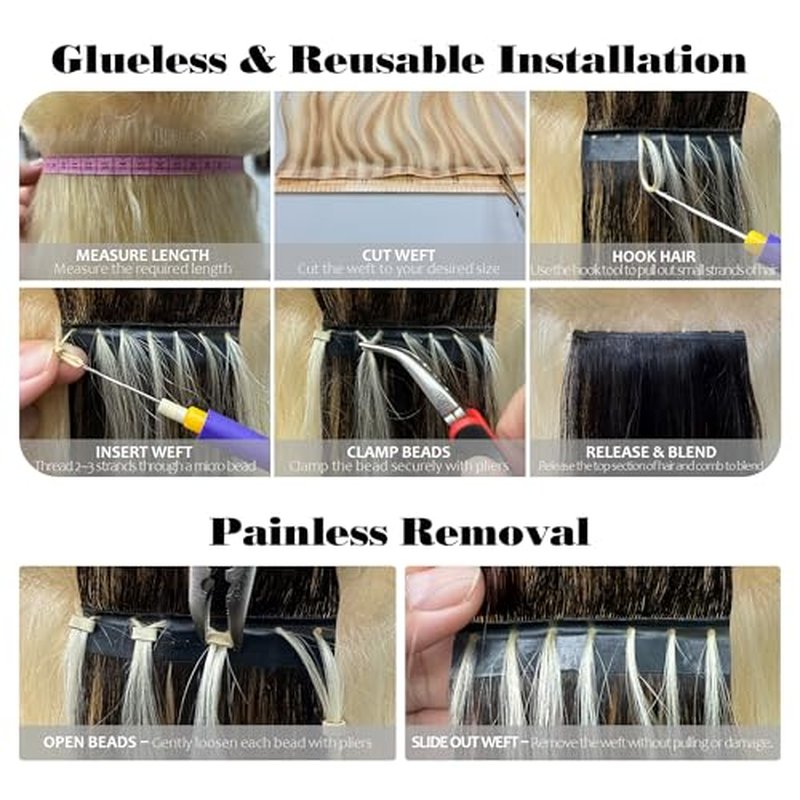 Butterfly Weft Hair Extensions Human Hair-Invisible Double Layered with Hole Hand Tied Genius Weft PU Seamless Micro Beads Real Remy Hair Ombre Blonde Balayage 100g #4/27/4 16 Inch