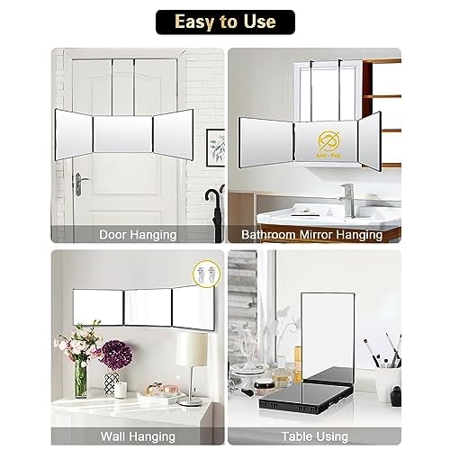 JUSRON 360 Viewing Angle Self Hair Cutting Mirror, Clear Anti-Fog HD Glass (Black Without LED Without Accessories)