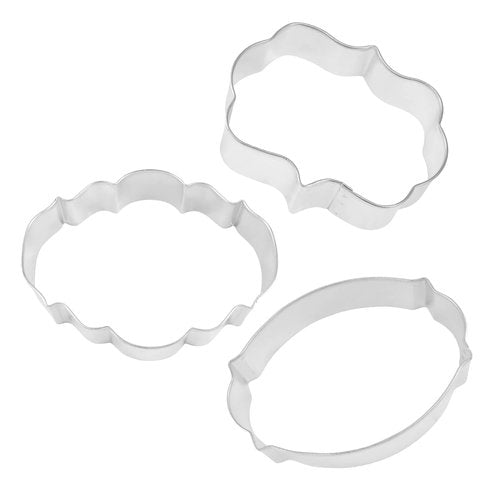 R&M Birthday Message Cookie Cutter 3 Piece Set. Includes Elegant, Name and Cameo Plaque Cookie Cutter