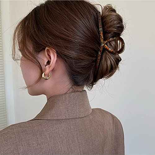 3Pack Large Metal Acetate Hair Claw Clips for Thick Thin Hair, Fashion Big Hair Clamp Hair Styling Accessories as Gift for Wife Girlfriend (Ivory White,Green White,Amber)