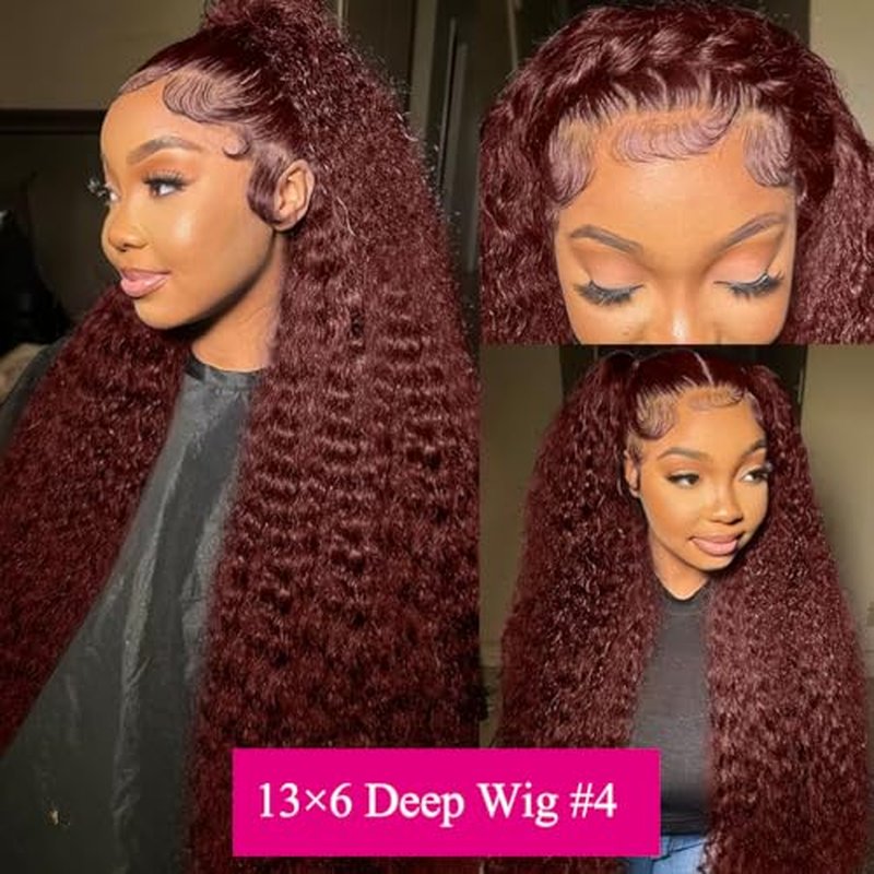 Reddish Brown Lace Front Wigs Human Hair 13x6 Deep Wave Lace Front Wig 200% Density Deep Wave Frontal Wigs Pre Plucked with Baby Hair for Women Glueless (13x6 Reddish Deep, 20 inch)
