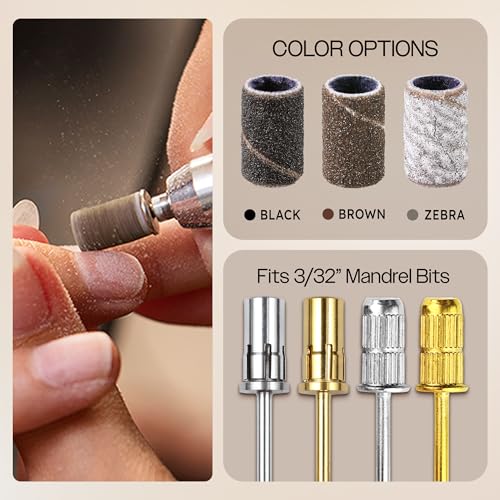 PANA 100 Pieces Nail Sanding Bands Professional Nail Manicure Great Fit for Nail Drill Bits for Acrylic Nails (120 Grit, Zebra)