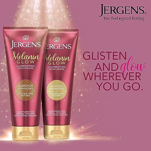 Jergens Hand and Body Lotion, Melanin Glow Illuminating Moisturizer, with Gold Luminizers, 7 Oz
