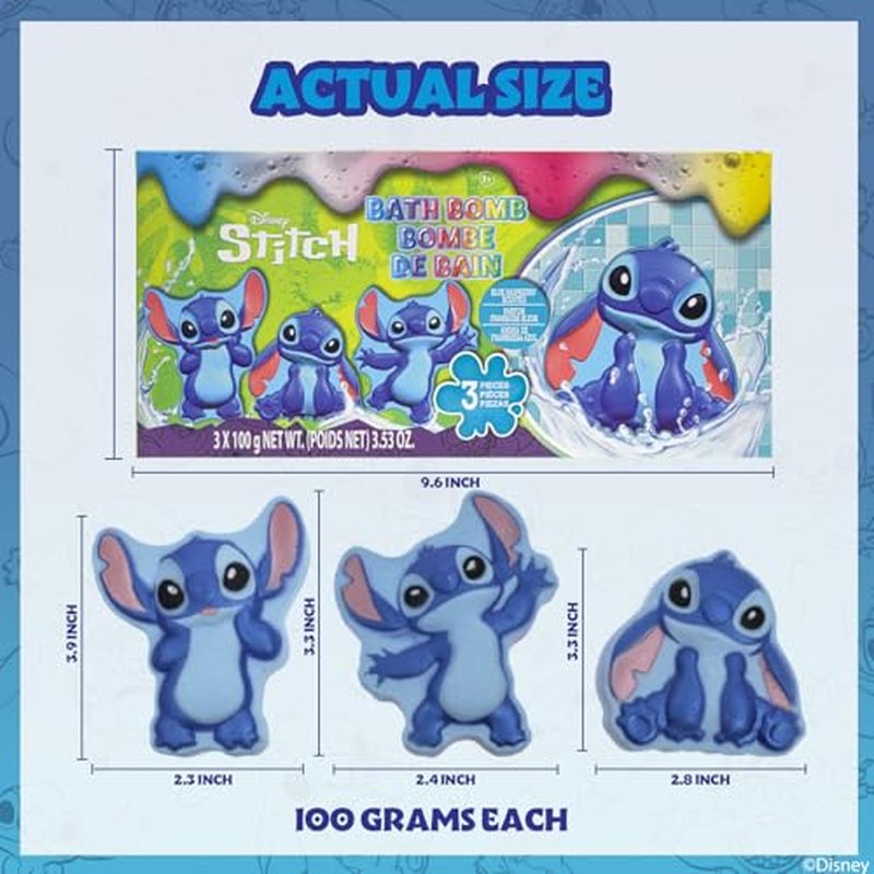 Stitch Bath Bombs for Kids, Fun Bright Rainbow Colors, Raspberry Scented for Kids, Ages 3+, by Townley Girl