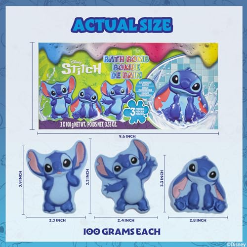 Stitch Bath Bombs for Kids, Fun Bright Rainbow Colors, Raspberry Scented for Kids, Ages 3+, by Townley Girl