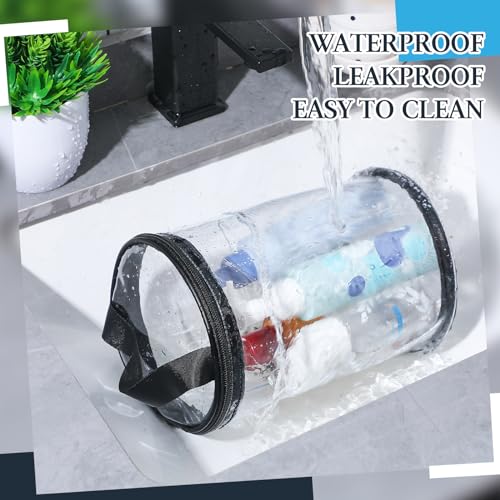 Clear Lotion Bag for Toiletry Cylinder Makeup Bag Heavy Duty Sunscreen Travel Organizer Pouch Waterproof Cosmetic Bag with Handle Zipper Gift for Christmas Beach Pool Airport Women(Black)