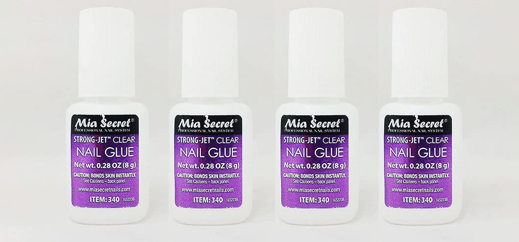 Mia Secret Strong-Jet Clear Nail Glue 4 Pack (8g x 4) – Professional Brush-On Nail Adhesive, Fast-Drying, Long-Lasting Hold for Press-On Nails, Tips & Nail Art