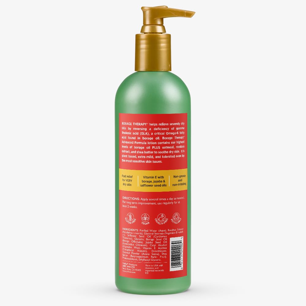 ShiKai Borage Therapy Body Moisturizer - Fragrance-Free Hydrating Lotion for Dry Hands & Body | 8oz, Pack of 2