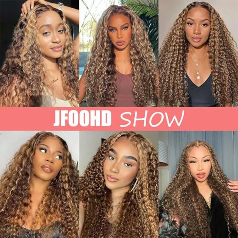 28 Inch Highlight Deep Wave Lace Front Wigs Human Hair 200% Density 13x4 Deep Curly Human Hair Wig Pre Plucked P4/27 Ombre HD Lace Frontal Wigs for Women