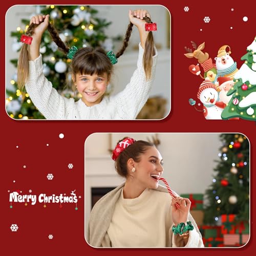 Toulite 48 Pieces Christmas Hair Scrunchies Bulk Soft Elastic Christmas Hairbands Snowman Snowflake Elk Ponytail Holders Winter Xmas Hair Accessories for Women Girls (Vivid Style)