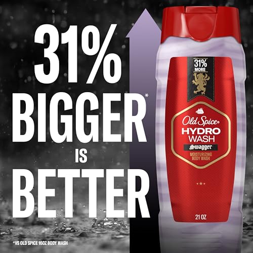 Old Spice Moisturizing Body Wash for Men, Hydro Wash, 2-in-1 Long Lasting Scent & Deep Hydration, 24/7 Shower Fresh, Swagger Scent, 21 oz (Pack of 4)