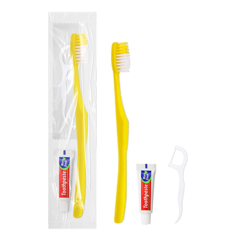 FAOEHN 200pcs Disposable Toothbrushes with Toothpaste and Floss,Yellow Bulk Single Use Toothbrush Floss Pick Individually Wrapped Disposable Travel Toothbrushes Kit for Homeless,Airbnb,Hotel,Guest