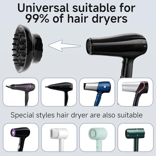 Hair Diffuser, Diffuser Attachment for Hair Dryer, Hair Diffuser for Curly Hair, Universal Diffuser for 1.4-2.6" Hair Blow Dryer Long Thick Curly Wavy Hair, Hair Attchment for Women, Black