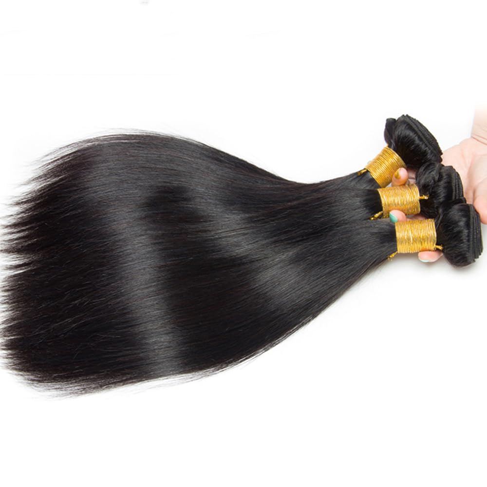 Natural Black Straight Human Hair Bundles - 100% Unprocessed Brazilian Virgin Hair | 16, 18, 20 Inch, 150g