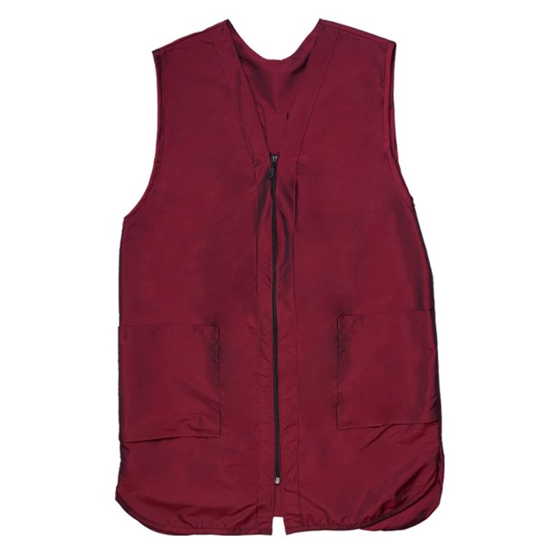 Betty Dain Professional Zip Front Salon Stylist Vest, V-Neck, Iridescent Fabric, Adjustable Belt, Two Lower Pockets with Zippered Bottoms, Lightweight, Machine Washable Nylon, Burgundy, XL