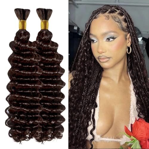Human Braiding Hair 100g 28 Inch Deep Wave Bulk Human Hair for Braiding Brazilian Virgin Human Hair Bundles Wet and Wavy Bundles No Weft Curly Human Hair Extensions for Boho Braids #2