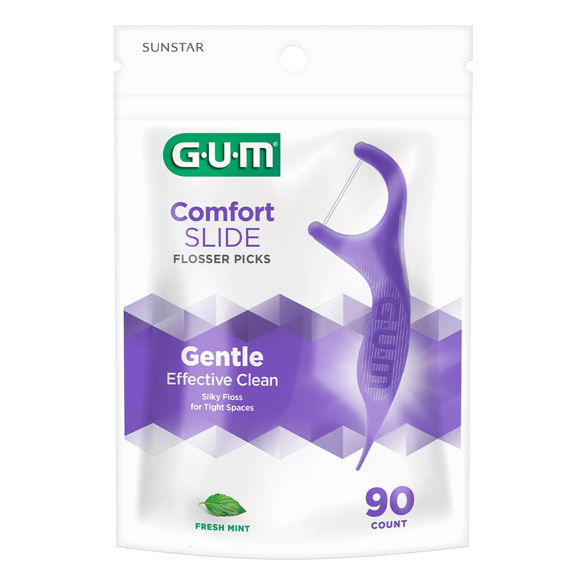 GUM Comfort Slide Floss Picks - Perfect for Tight Teeth - Extra Strong Shred-Resistant Dental Floss, Easy Grip Handle - Dental Flossers for Adults - Fresh Mint Flavor, 120 Count