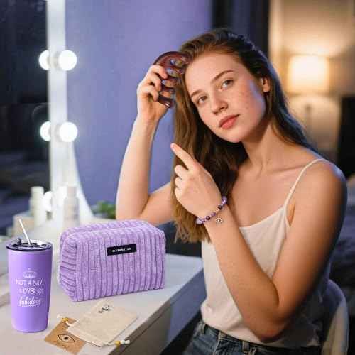 Golray Lavender Gifts for Women Friendship Gift Basket, Purple Dream Healing Fireless Aromatherapy/Thermos Set, 30th 40th 50th Women Self Care Spa Birthday Christmas Gifts for Her Sister Mom