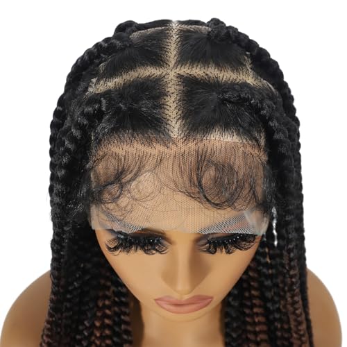 Kintama 360 Full Lace Jumbo Braided Wigs for Black Women 32inch Knotless Braiding Box Braids Wigs No Cornrow Long Jumbo Box Braided Wig With Baby Hair (T30, 32inch)