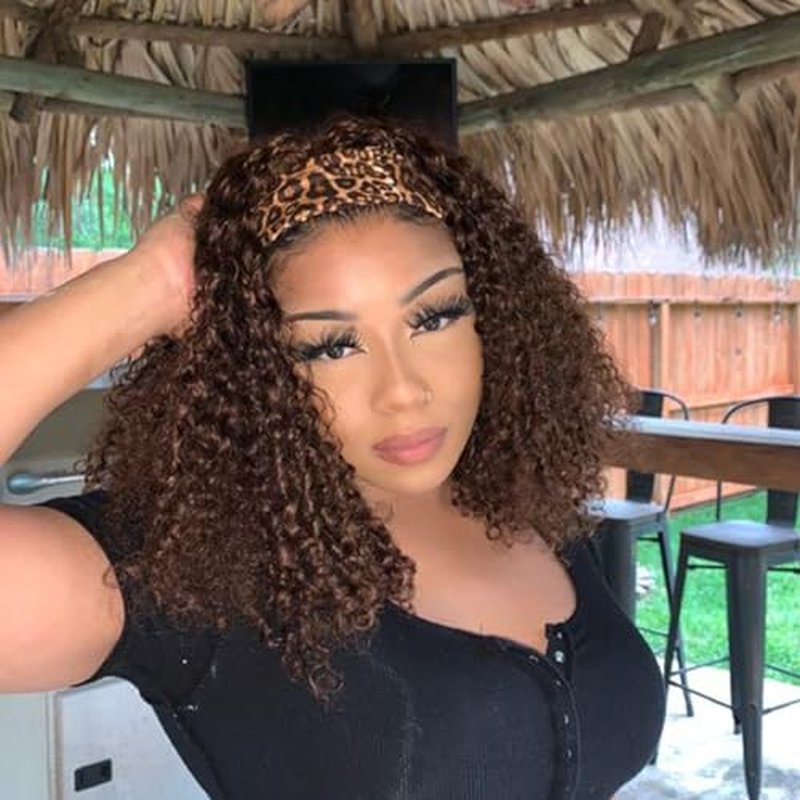Headband Wig Human Hair Deep Wave Chocolate Brown Headband Wigs for black women Glueless Wigs Human Hair Machine Made 150% Density headband wig human hair with Headbands 22 Inches
