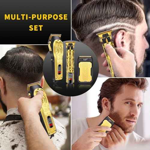 Professional 3-in-1 Haircut and Shaving Set, Gold Design LED Display 17 Accessories + Travel Storage Box, Equipped with Large Capacity Battery, Holiday Gift, Men's Gift