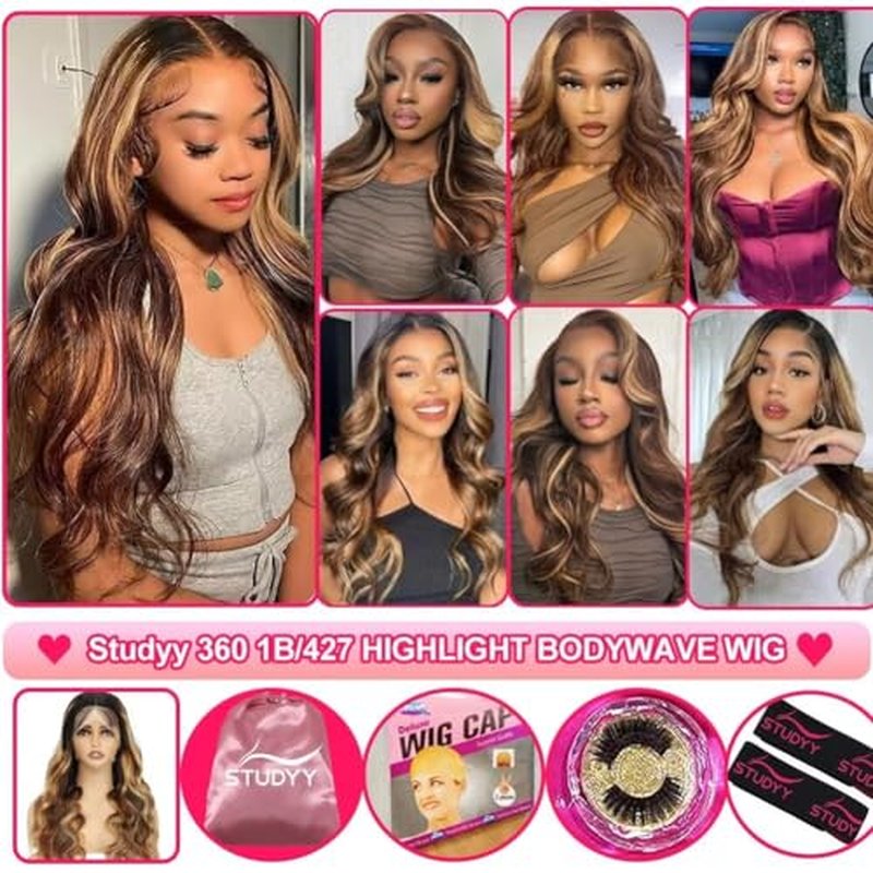 Ombre Highlight Body Wave 360 Lace Front Wigs Human Hair Pre Plucked With Baby Hair Honey Blonde 360 Hd Lace Frontal Wigs Full Lace for Women 18inch