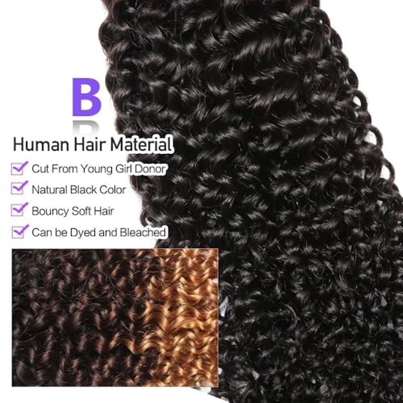Curly Bundles Human Hair 3 Bundles Curly Human Hair Bundles 100% Unprocessed Virgin 12A Curly Bundles Double Weft Natural Black (20 22 24inch)