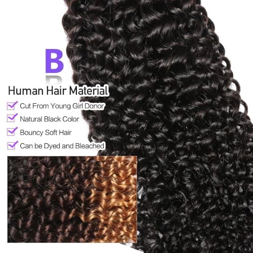 Curly Bundles Human Hair 3 Bundles Curly Human Hair Bundles 100% Unprocessed Virgin 12A Curly Bundles Double Weft Natural Black (20 22 24inch)