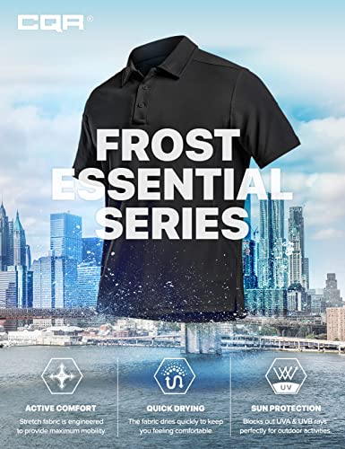 CQR Men's Polo Shirts, Tactical Short Sleeve Golf Performance Shirts, Lightweight Dry Fit UPF 50+ Pique, Frost Essential Black, XX-Large Tall
