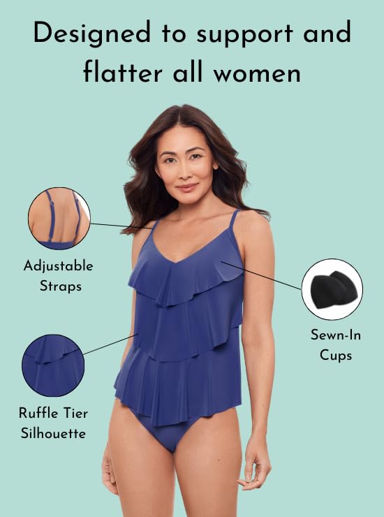 Aqua Green Women's Standard Triple Tier Tankini Top, Cerulean